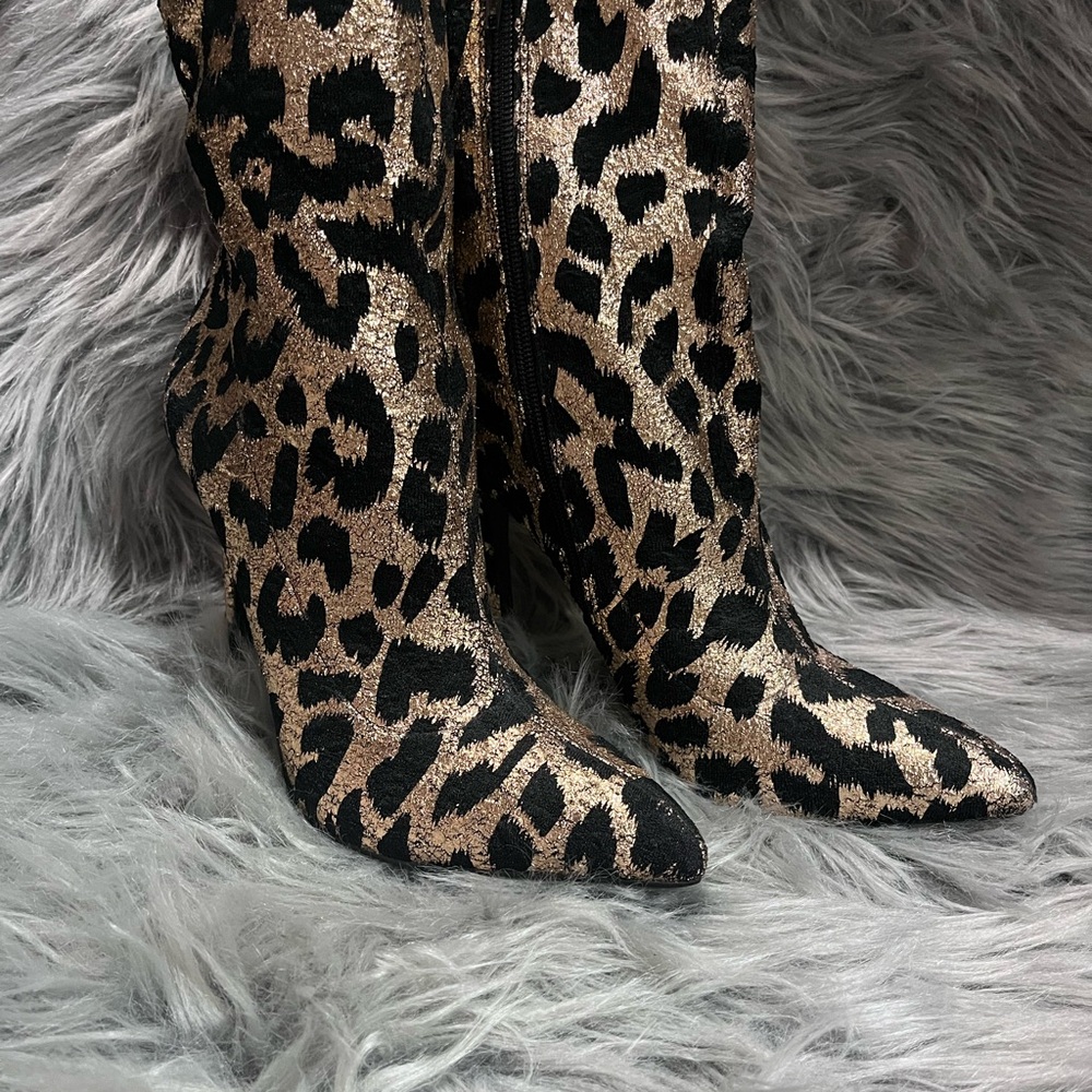 8 1/2 metallic leopard stiletto boots.